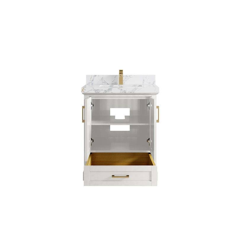 Boston 30 In. W X 22 In. D Single Sink Bathroom Vanity In Alabaster With 2 In. Quartz, Calacatta Poanazzo