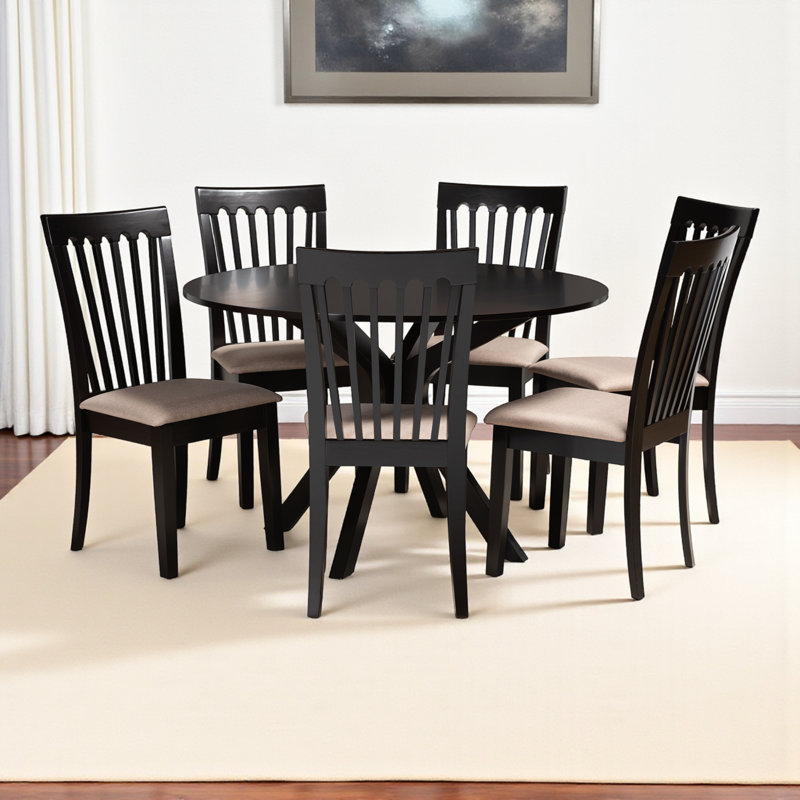 Ensemble de salle à manger en bois massif brun foncé / brun 7 pièces H 38,2 po x l 18,5 po x P 21,7 po Etibar, Marron foncé