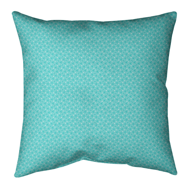 Oreiller carré Katelyn Elizabeth, 14 po x 14 po, Pas de bourre, Bleu sarcelle / blanc