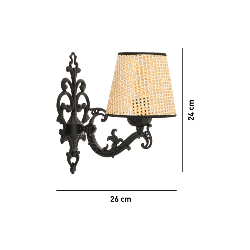 Elegant Wall Lamp, Black & Oak, 9.8 x 3.9 x 10.2 inches | Durable Metal Body, Fabric Cap, Height: 9.4 inches, Depth: 10.2 inches | E27 Socket, Max 40W (Bulb Not Included) | Stylish Lighting for Home Decor
