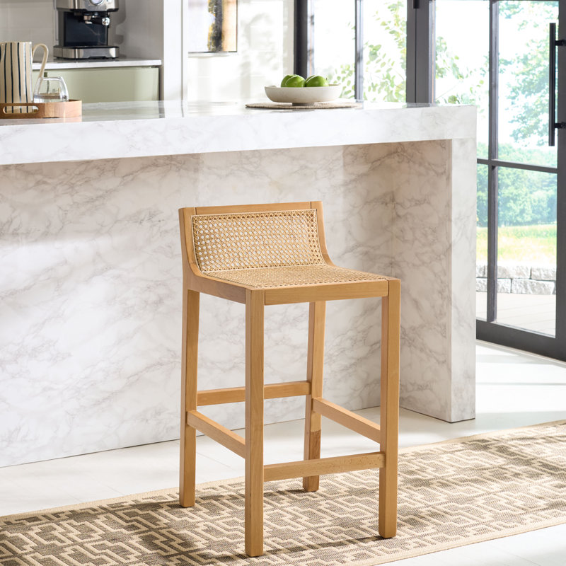 Tabouret de bar et de comptoir McCarthy Cane, Naturel / naturel, Tabouret de comptoir (siège d'une hauteur de 25,5