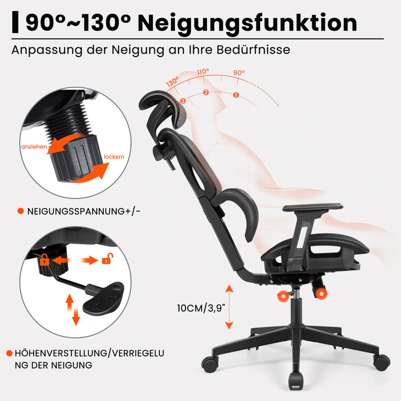 Franich Nylon Office Chair with Headrest, Black