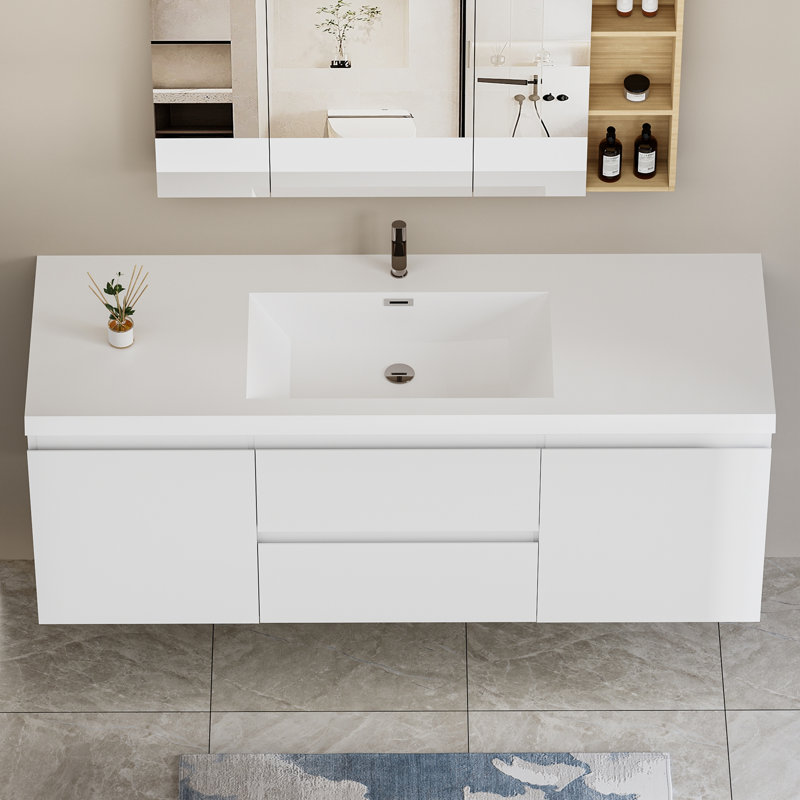 Meuble-lavabo mural moderne pour salle de bain, Blanc