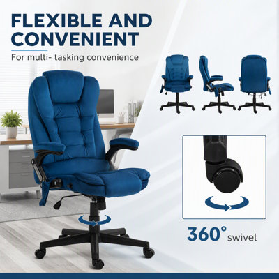 Fauteuil de bureau massant vibrant à dossier haut en velours avec appui-tête et repose-pieds réglables, design ergonomique pour un confort optimal