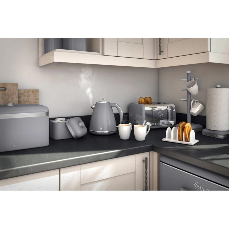 Swan Retro Bread Bin, Metal, 18 Litre,, Grey