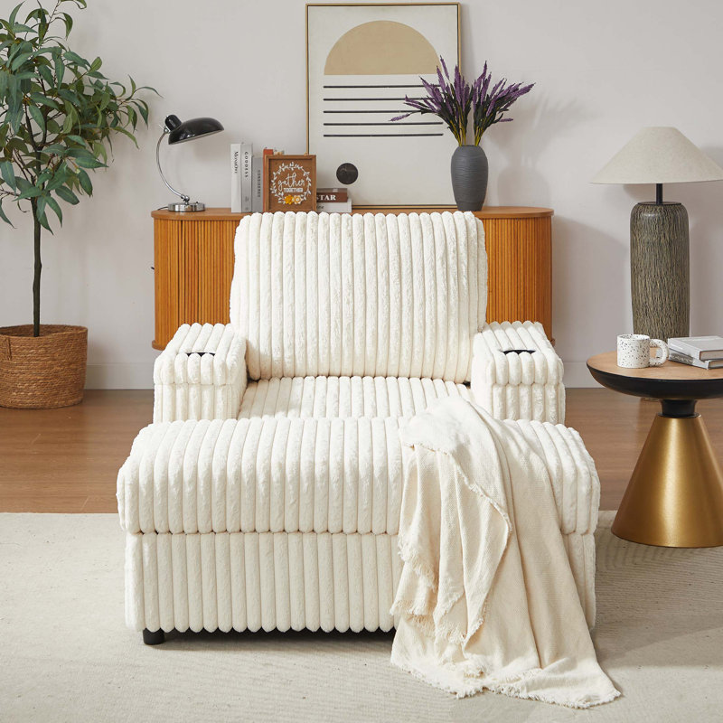 Fauteuil inclinable simple en velours côtelé de 42,5 po avec coussin de dossier, porte-gobelet, repose-pieds de rangement, canapé de salon confortable et profond