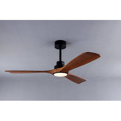 52" Solid Wood Ceiling Fan with Lights and Remote Black+Brown, 1 Piece, 6 Speed Noiseless Reversible DC Motor, Suitable for Angled Ceilings