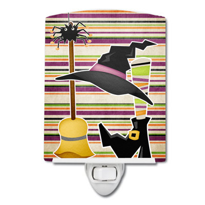 Witch Costume and Broom on Stripes Halloween Ceramic Night Light