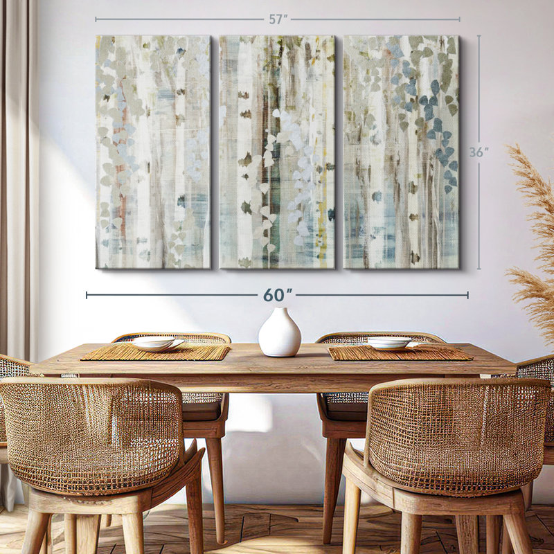 «Birch Wood Meadow», 3 pièces sur toile, H 36 po x l 57 po x P 1,25 po