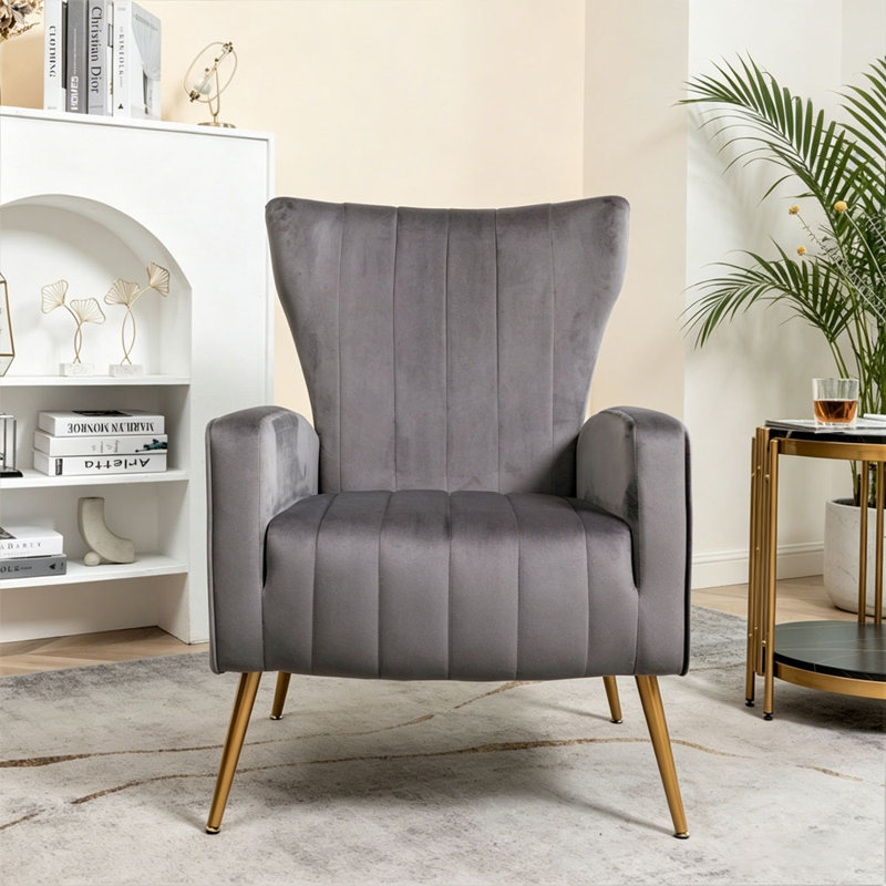 Fauteuil à oreilles moderne rembourré, Gris