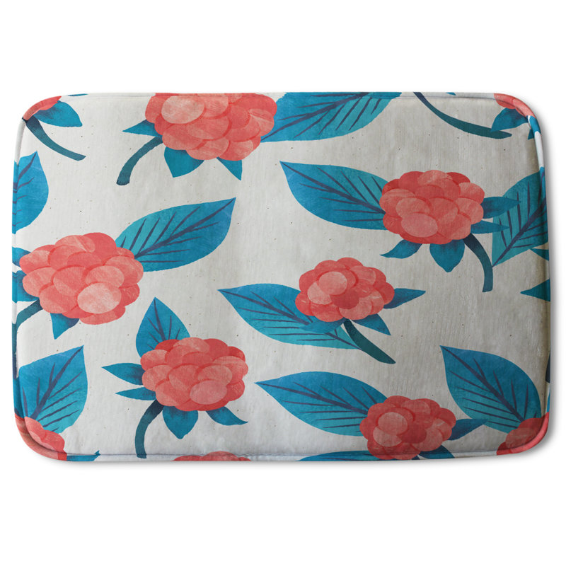 Nyles Memory Foam Non-Slip Bath Rug, Coral Raspberry Floral