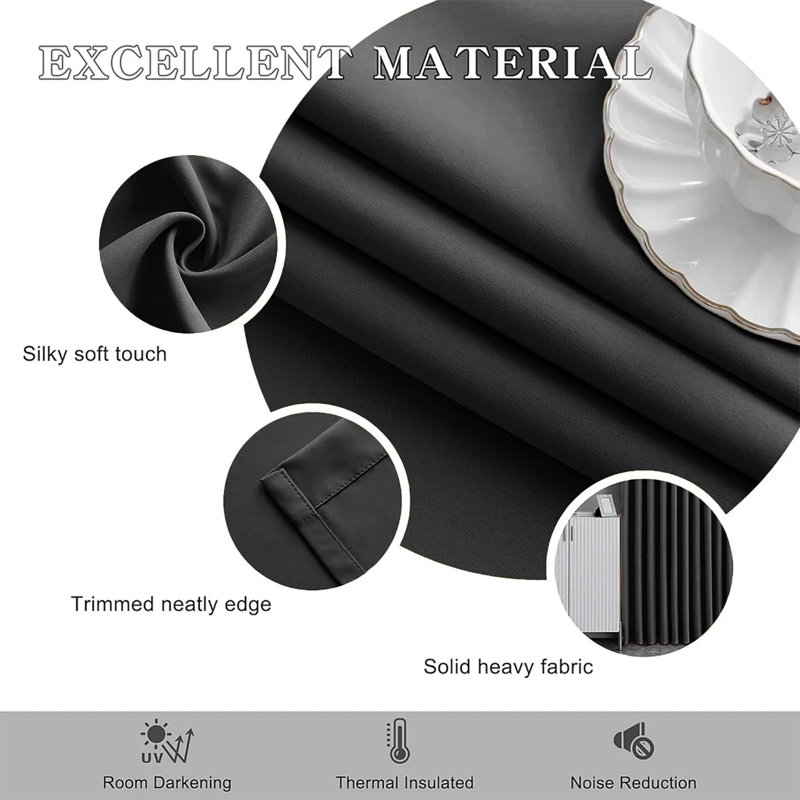 Blackout Pencil Pleat Curtains - Thermal Insulated, Light Blocking Window Drapes, Dark Grey, 228cm Width x 183cm Drop