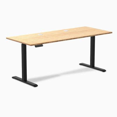 Single Sit Stand Desk - Bamboo / 70.9 x 29.5 inches with Grommets / Black