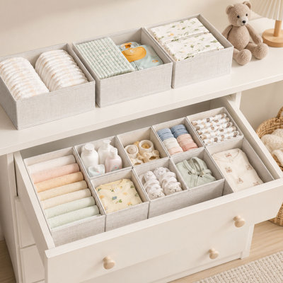 Cotton Linen Drawer Organizer Set of 12 for Clothes
