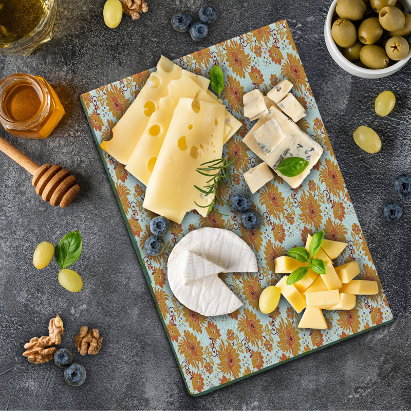 Planche à découper Ambesonne en verre trempé orange traditionnel damassé orange