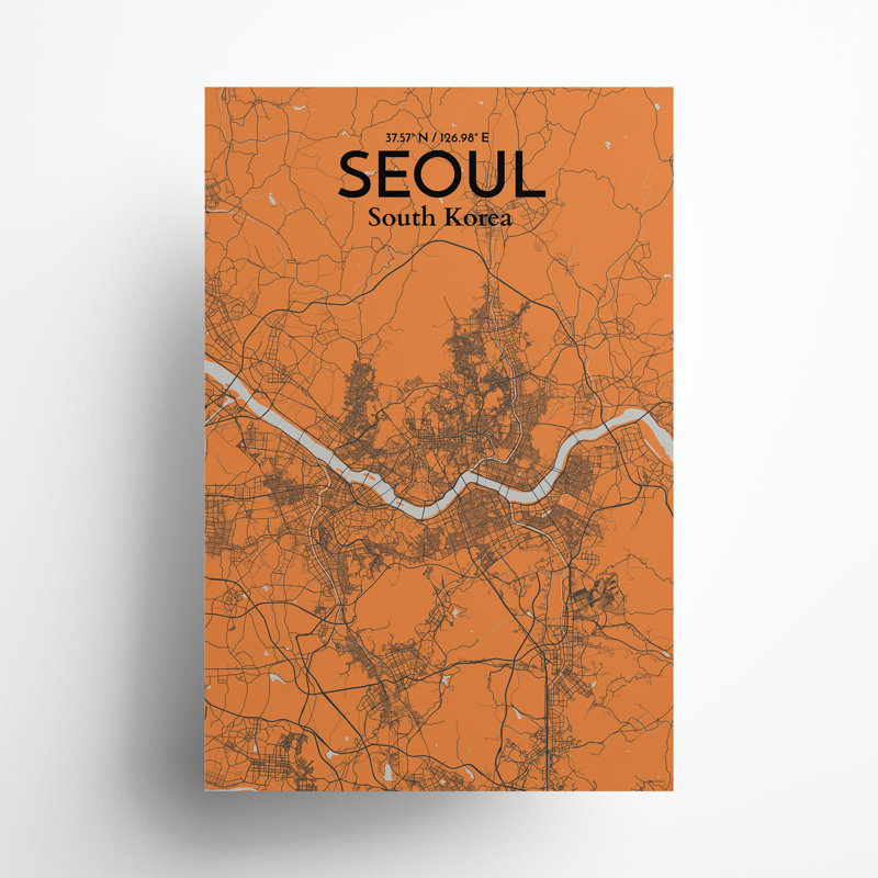 Seoul City Map In Orange - No Frame Print, 36cm H x 24cm W x 0.05cm D