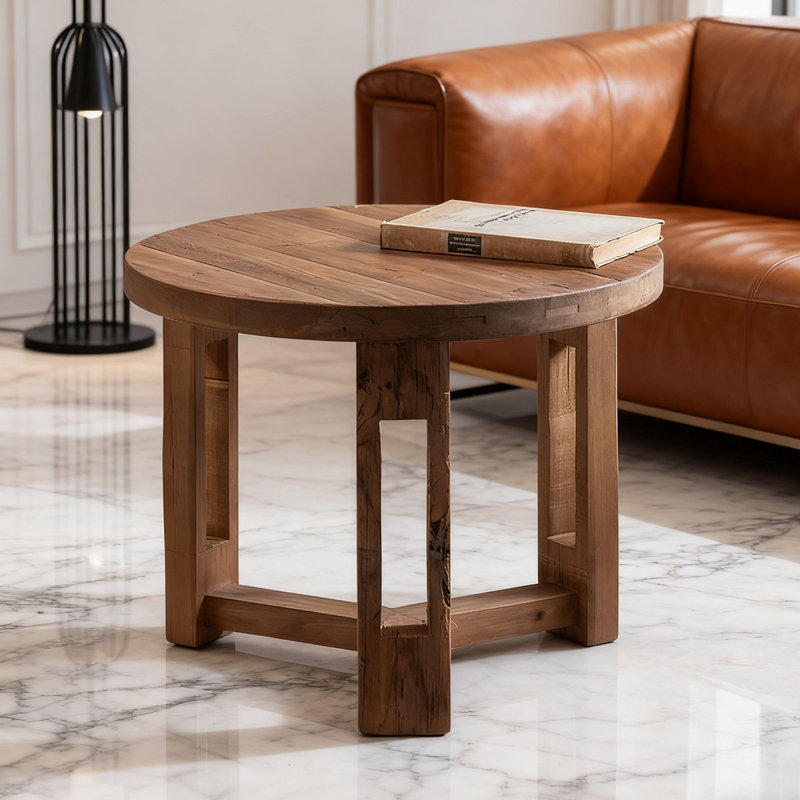Retro Walnut Solid Wood Round Coffee Table