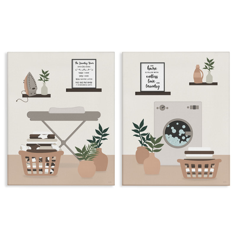 «Laundry Interiors with Quotes», ensemble de 2 toiles d'art mural, design par Natalie Carpentieri, H 30 po x l 24 po