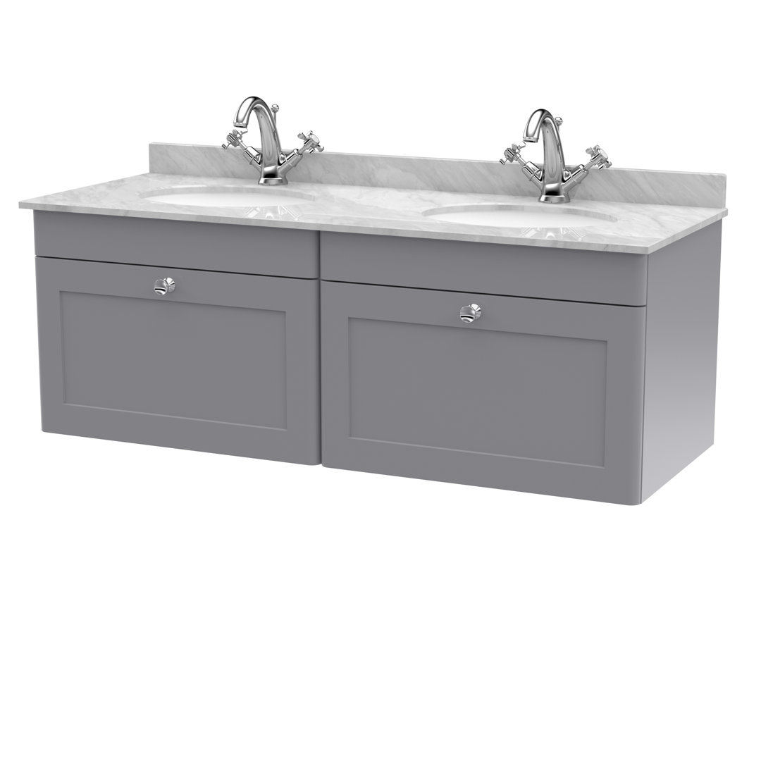 Nuie Classique 2 Drawer Satin Grey Wall Hung Unit And 1 Tap Hole Marble Basin 1200Mm - Image 3