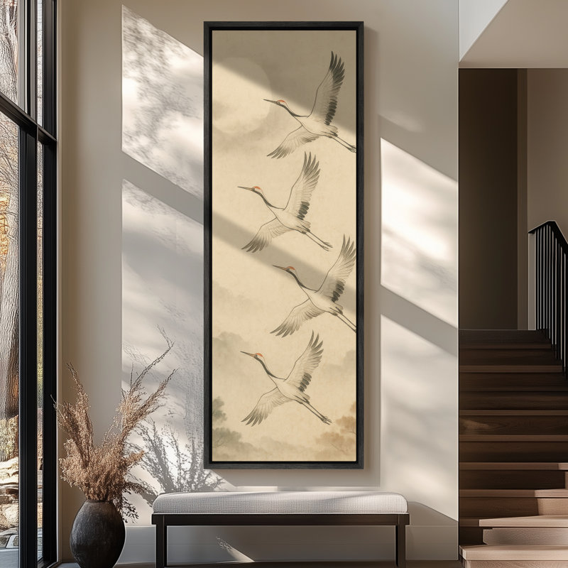«Modern Botanical Flower Silhouette» sur toile bleue discrète - grande impression encadrée sur toile de la chambre principale