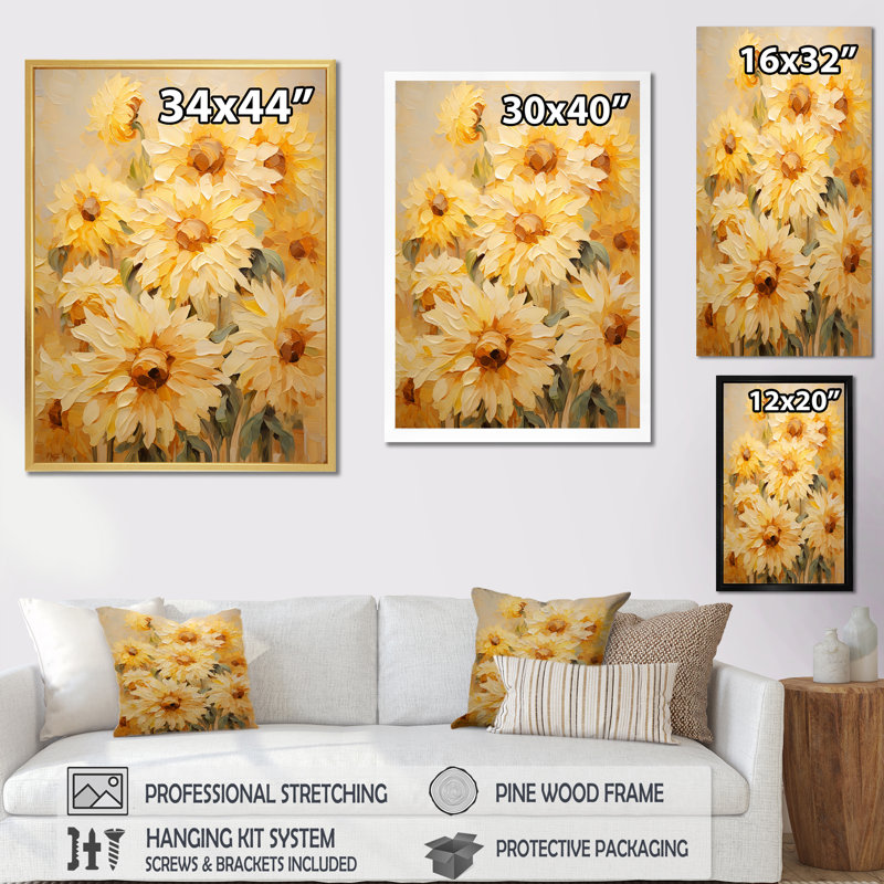 Minimalisme, tournesols beiges efflorescence II sur toile, Cadre photo argenté, H 44 po x l 34 po x P 1,5 po