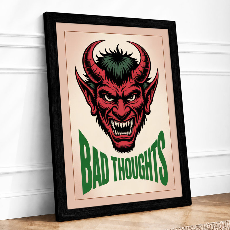 Bad Thoughts Retro - Framed Print, Black, A3 - 42.0 x 29.7 cm