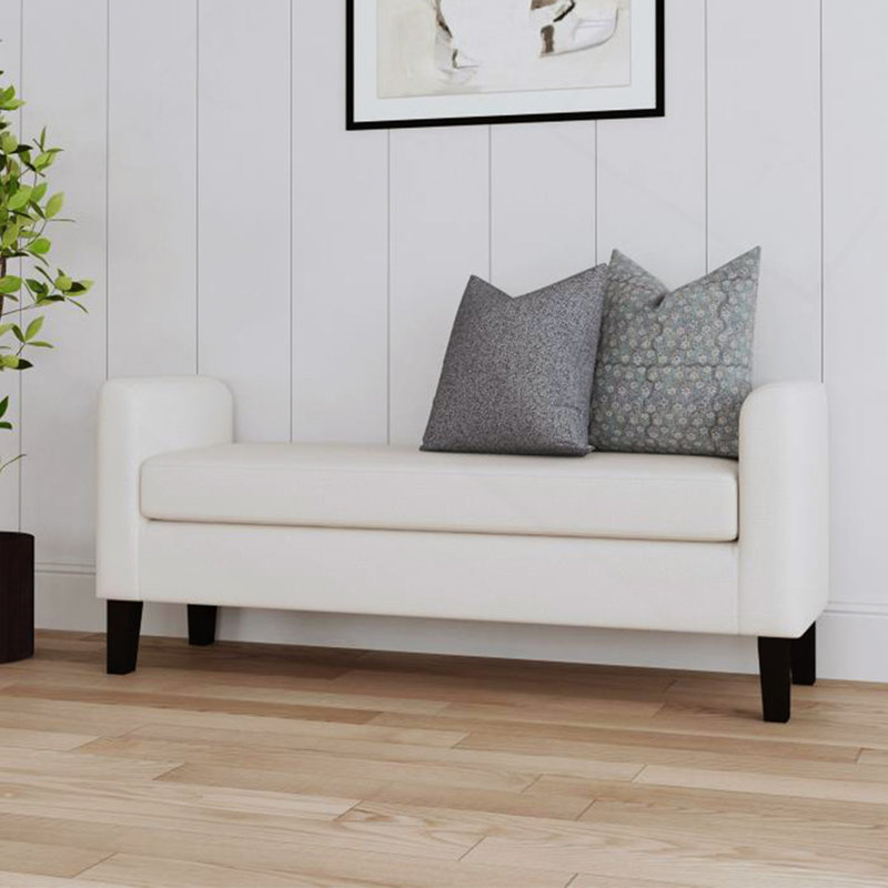 Banc d'appoint rembourré en tissu avec accoudoirs, vanille