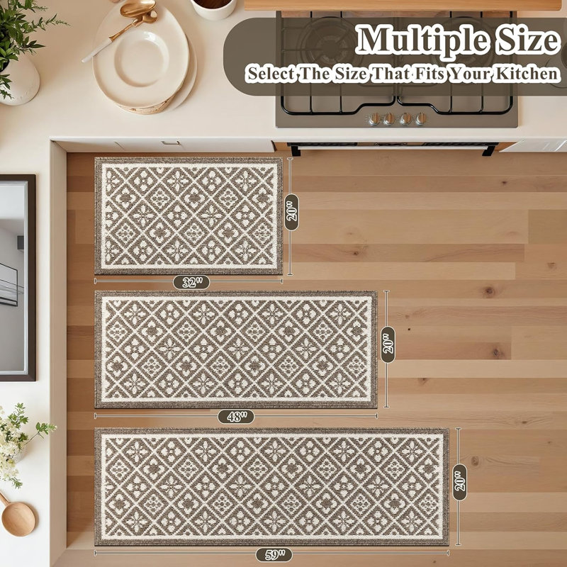  Tapis de cuisine antidérapant et lavable antidérapant (ensemble de 3), Tan