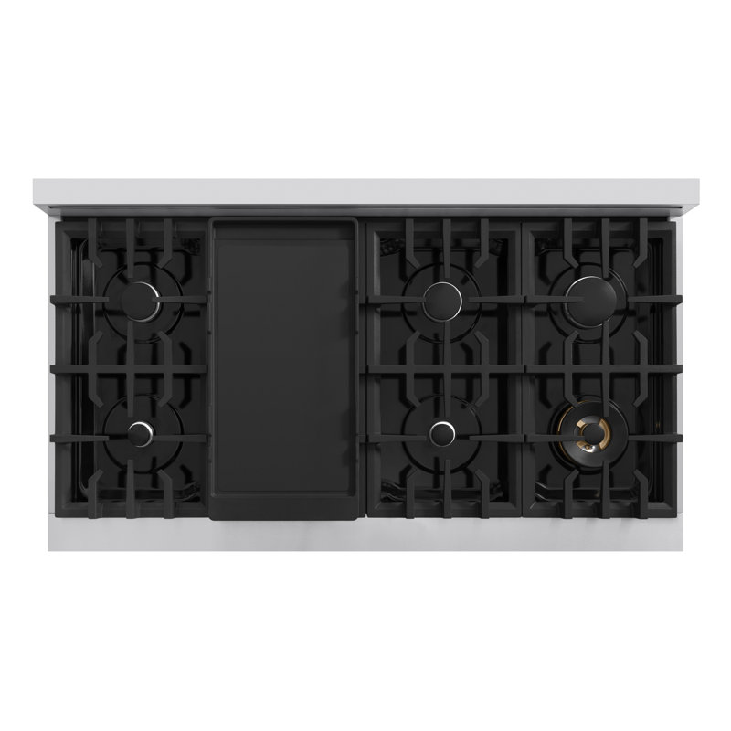 48" Stainless Steel Dual Fuel Range with Black Matte Doors and Griddle