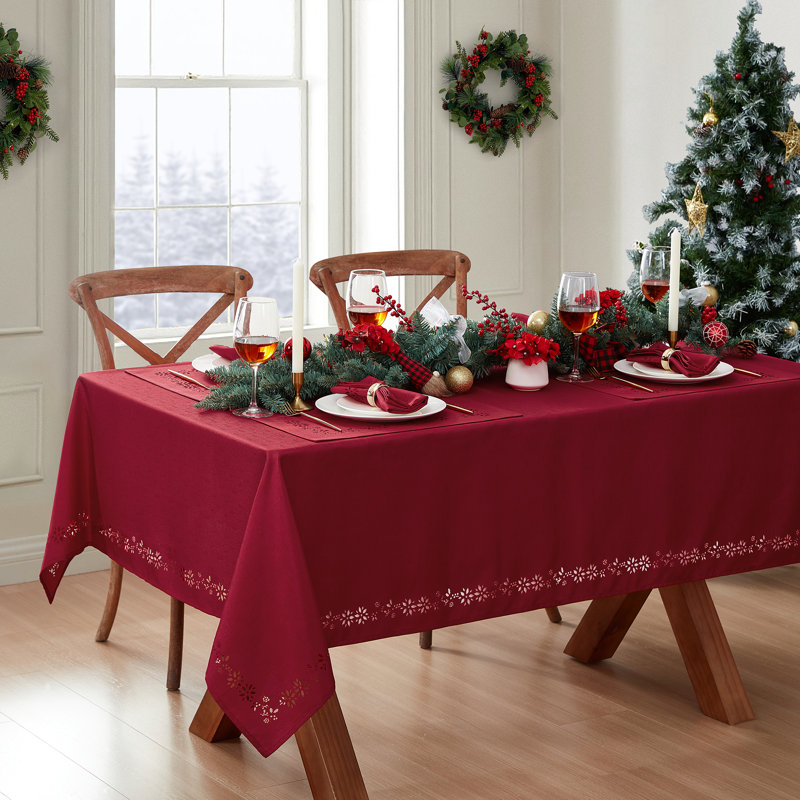Holmwith Poinsettia Noel Laser Cut Tablecloth, 52" Square, Red