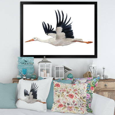 Cigogne volante avec une cigogne blanche - peinture sur toile encadrée