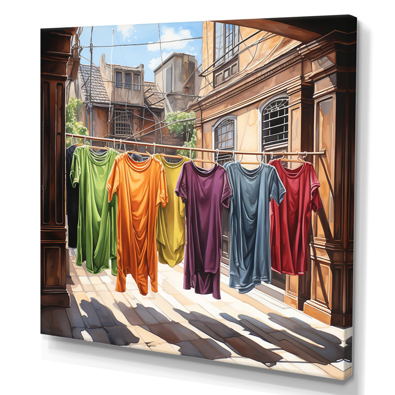 Laundry Day Village 2 - Art mural, H 30 po x l 30 po x P 1,5 po