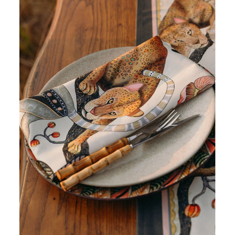 Monkey Tales Table Runner - Cotton, 138" L, Stone