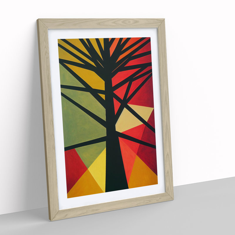 Bold Abstract Tree Art No.5 - Wall Art, 48cm H x 36cm W, Oak Framed, White