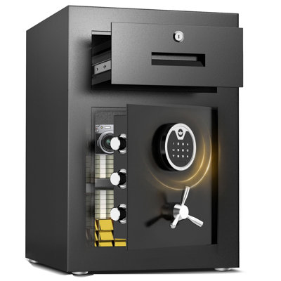 2.5 Cub Safe Box, Home Safe With Widened Frame Design & Drawer, Large Money Box With Backlit Keypad & Adjustable Shelf, Security Safe For Home Office