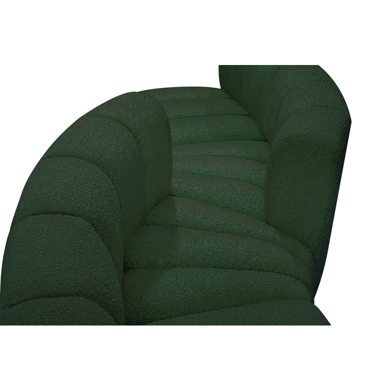Ivancea Upholstered Curved Sectional Reversible, Green Boucle Fabric
