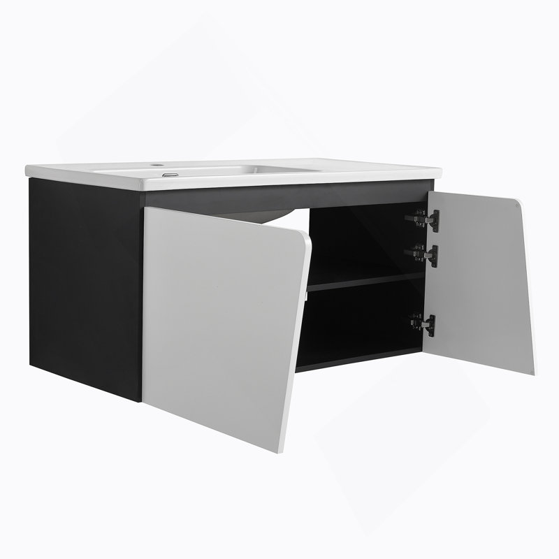 Meuble-lavabo mural 40 po avec lavabo en céramique et porte d'armoire à fermeture en douceur 40 po, 40"