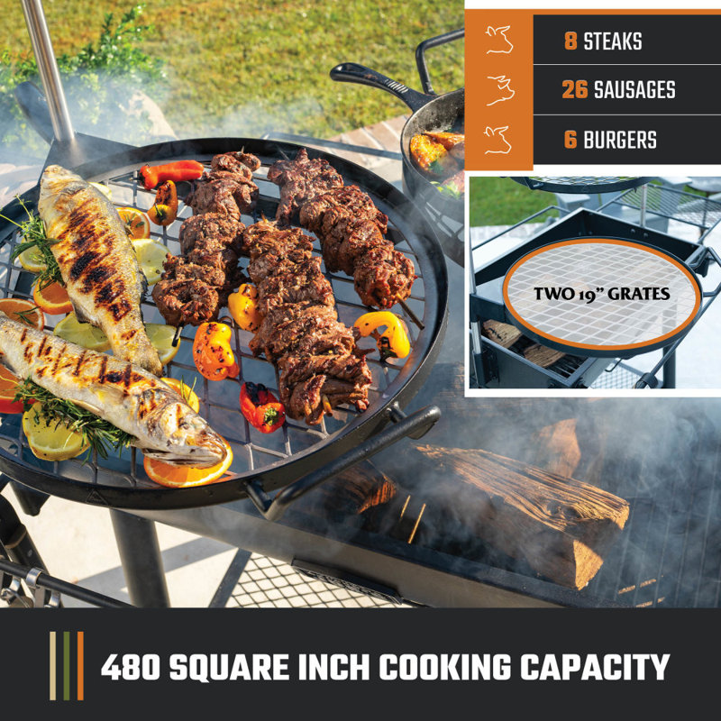 Firecraft® Series Modular Open Fire Barrel Charcoal Grill with 480 sq. in. Cooking Area in Black
