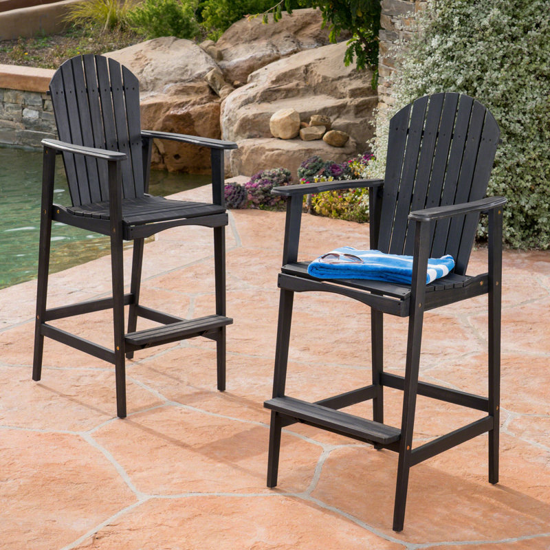 Outdoor Acacia Wood Adirondack Barstools, Set Of 2, Dark Gray, Gray