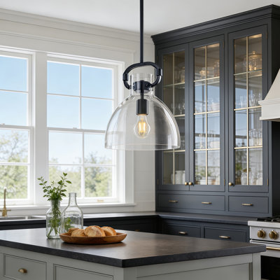Rooker 1-Light 9.8in Industrial Kitchen Island Pendant Light With Clear Glass Shade