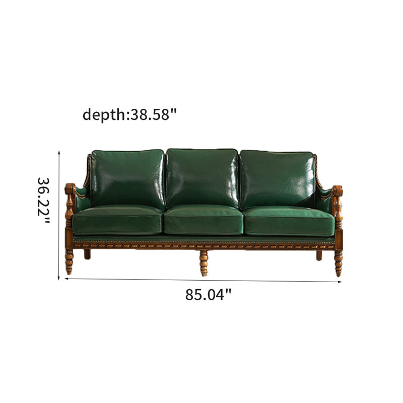 Canapé en cuir véritable 85,04 po American, Cuir véritable vert foncé