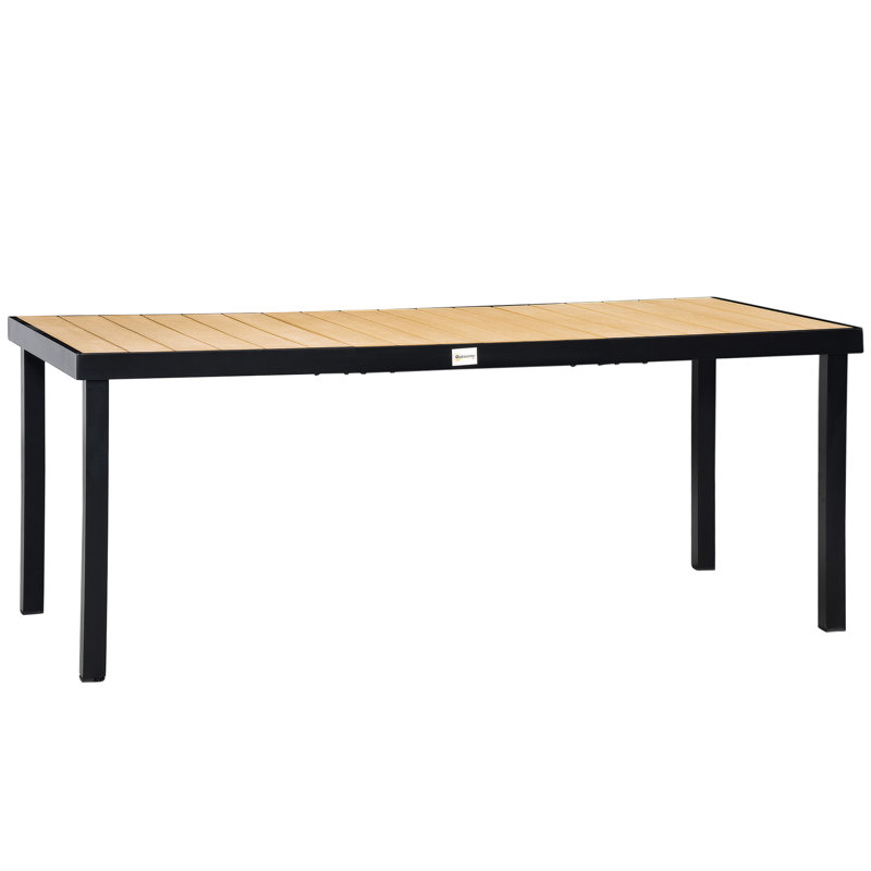 Table de salle à manger d'extérieur 75 po x 35 po pour 8 personnes - Structure rectangulaire en aluminium, plateau en faux bois résistant aux intempéries, cadre de patio idéal 8, avec terrasse