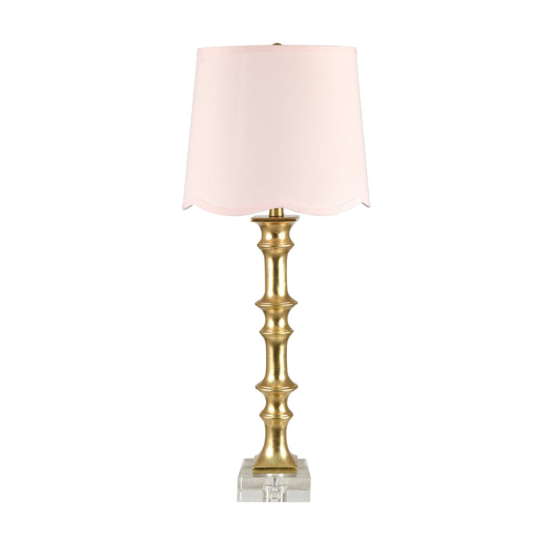 31.75" Crystal Table Lamp With Pink Shade, Pink