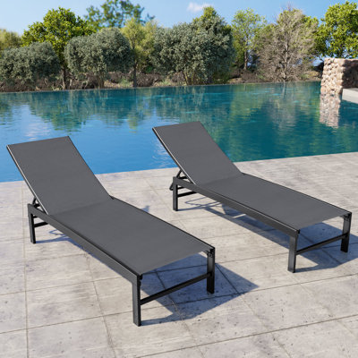 Patio Metal Reclining Chaise Lounge Set