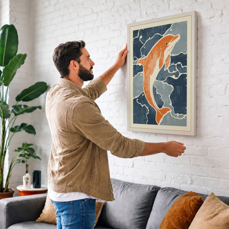 Swimming Koi Japandi - Wrapped Canvas, 24x16 - 61.0 x 40.6 cm, Cream Border