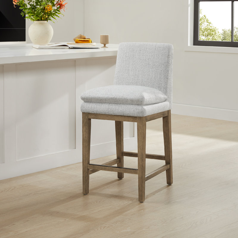 Tabouret de comptoir rembourré Bethea, Gris chiné, Gris délavé