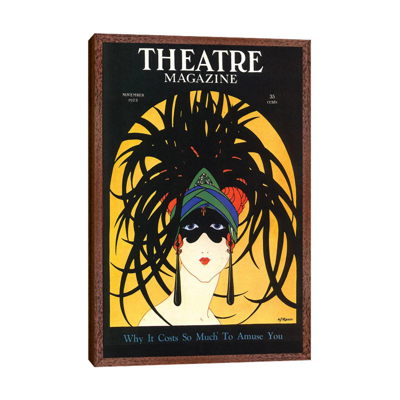 1920s Theatre Magazine Cover - Print on Canvas, 66.04 cm H x 45.72 cm W, Classic Brown Wood Framed