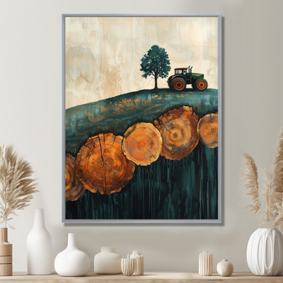 Dreydan Barn With Tractor Landscape On A Top Of Brown VI - Farm Wall Art for Living Room