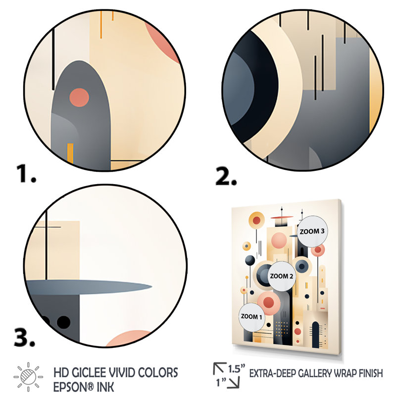 Minimal Circular Geometrics In Faded Retro Colors - Art mural moderne sur toile de style Mid-Century, H 44 po x l 34 po