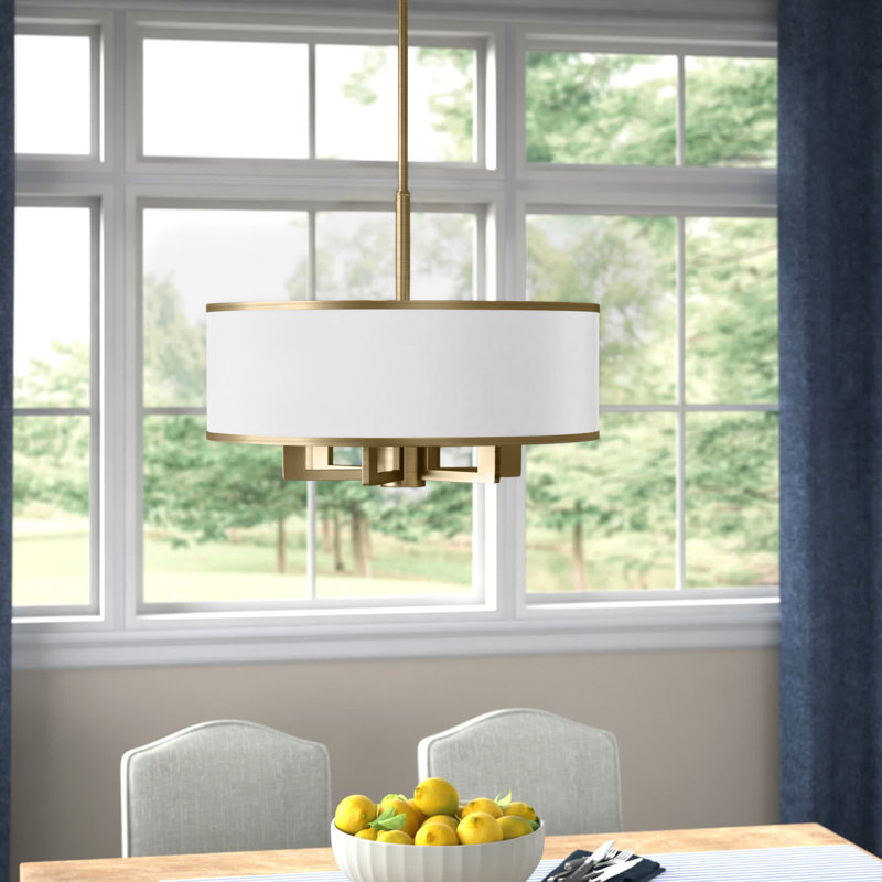 Berthine 7 - Light Dimmable Drum Chandelier, Antique Brass, Off-White